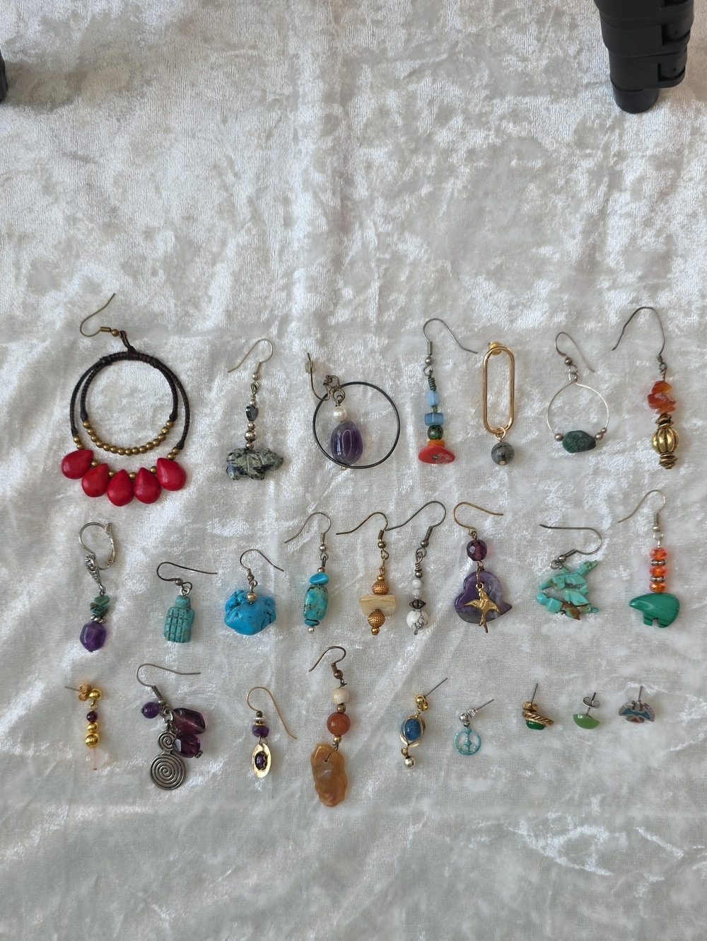 Lot Of 25 Unmatched Single Assorted Natural Gemstone, Beaded, etc Boho Earrings